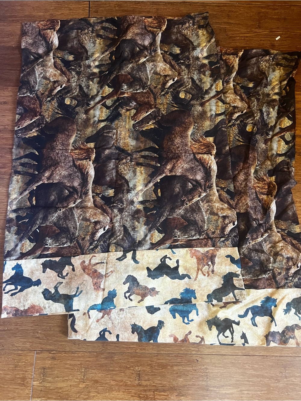Horse Print Curtains Panel Set - Brown & Tan Horse Silhouettes